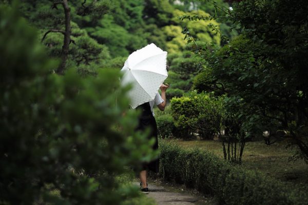 wife in japanese garden